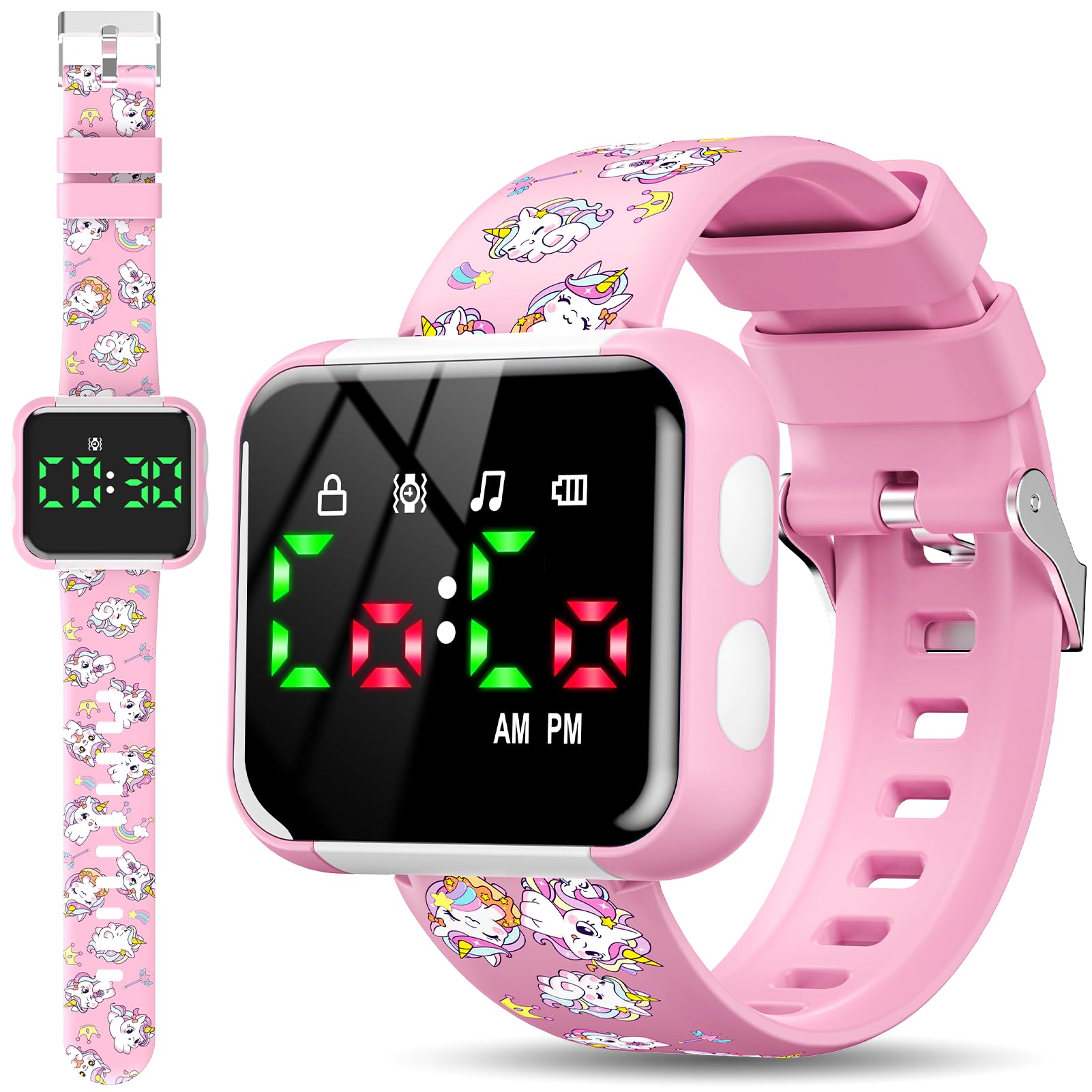 Etuwoe unicorn dial watch on toddler wrist supports potty routine with fun design.
