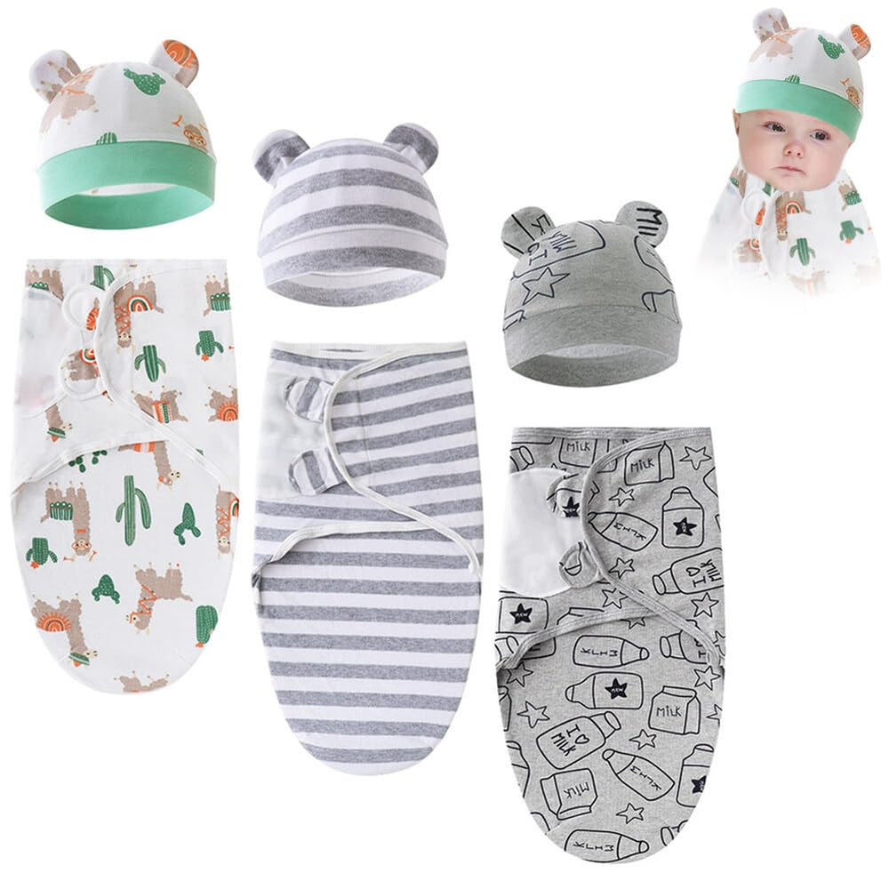 EUBUY swaddle set with hats pack keeps newborn snug and secure for calm rest.