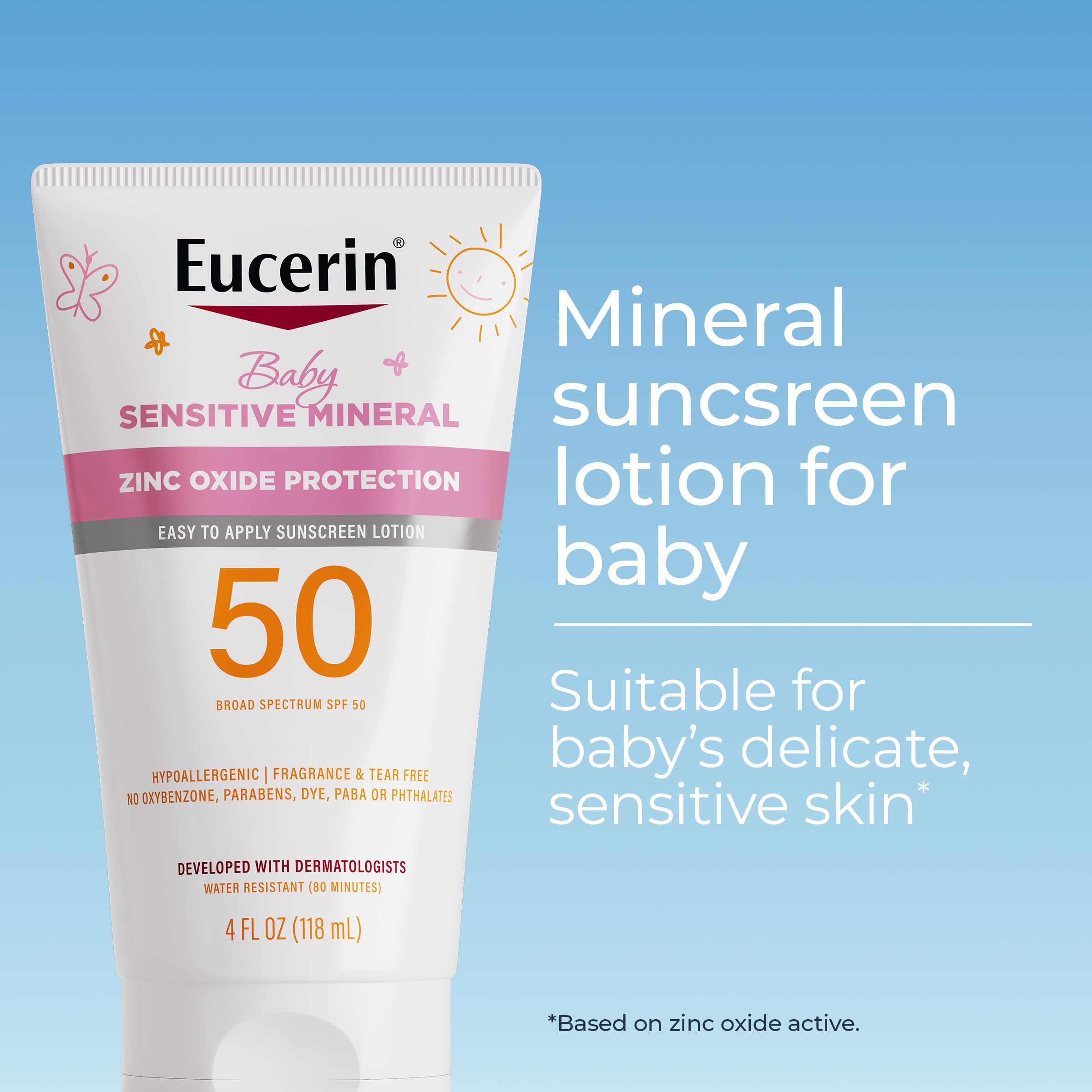 Close-up of Eucerin Sun Sensitive Mineral Baby Sunscreen SPF 50 cap highlights easy handling