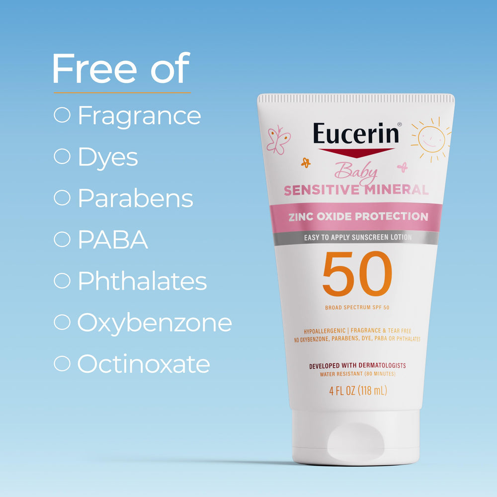 Eucerin Sun Sensitive Mineral Baby Sunscreen SPF 50 during play, demonstrating water resistance