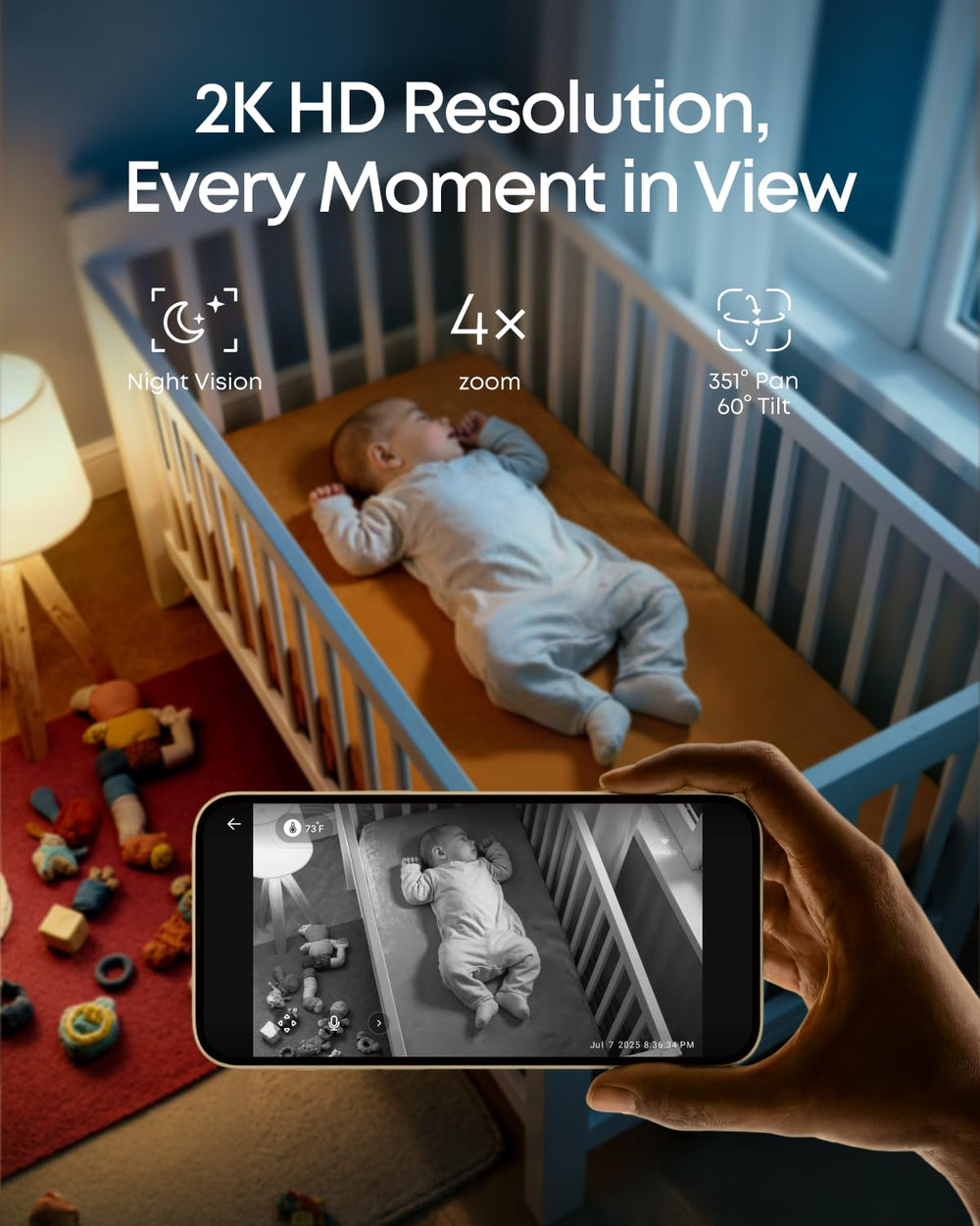 eufy Security Baby Monitor C10 panoramic view and tilt for wide nursery coverage