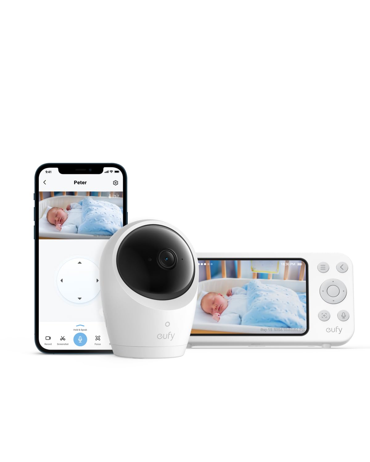 eufy Security Baby Monitor E20 with 2K resolution offers detailed daytime and nighttime viewing