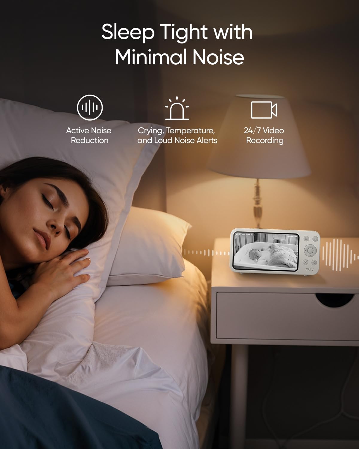 eufy Security Baby Monitor E20 night vision provides clear dark room detail