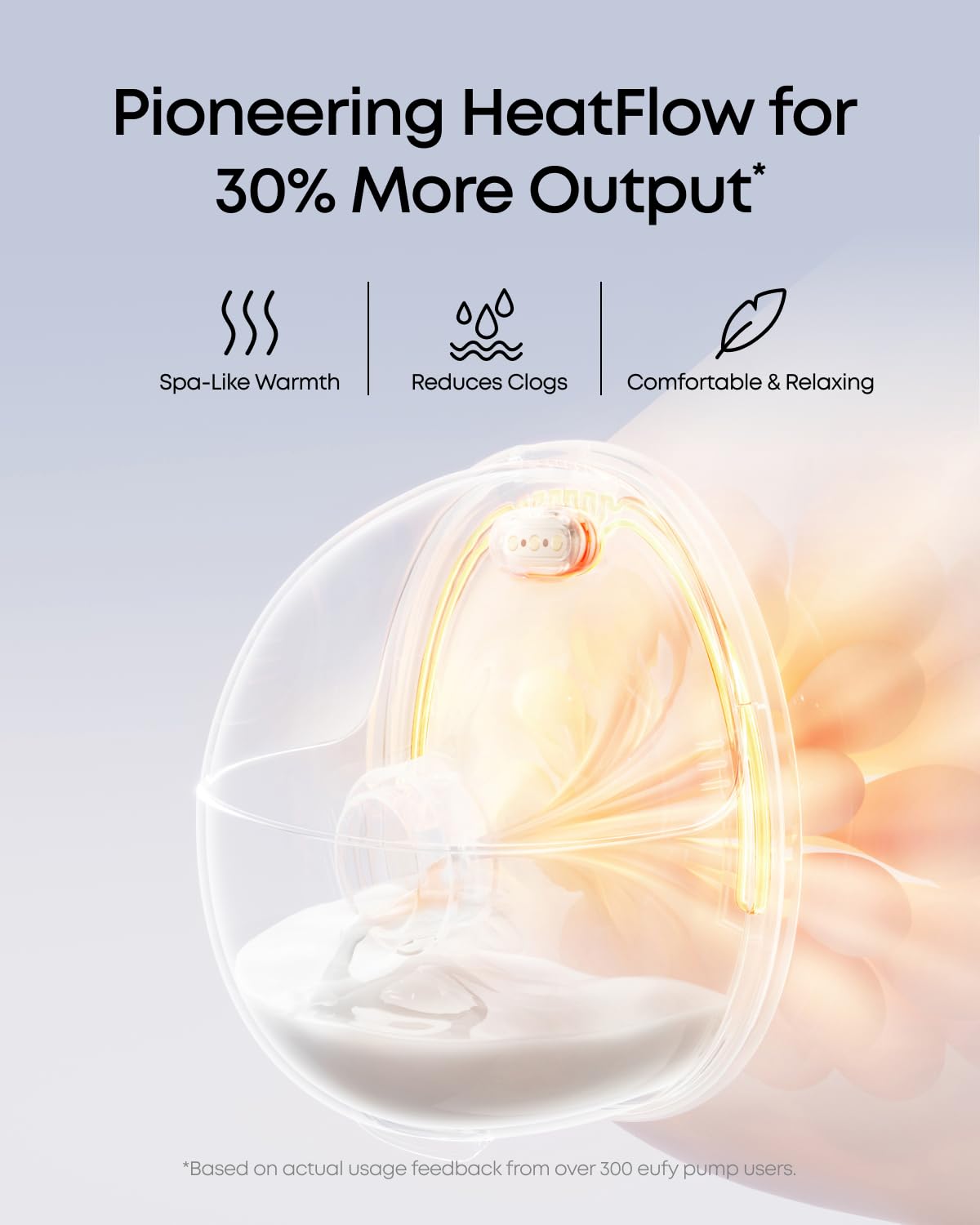 eufy Security E20 heatflow warming feature for comfortable pumping.
