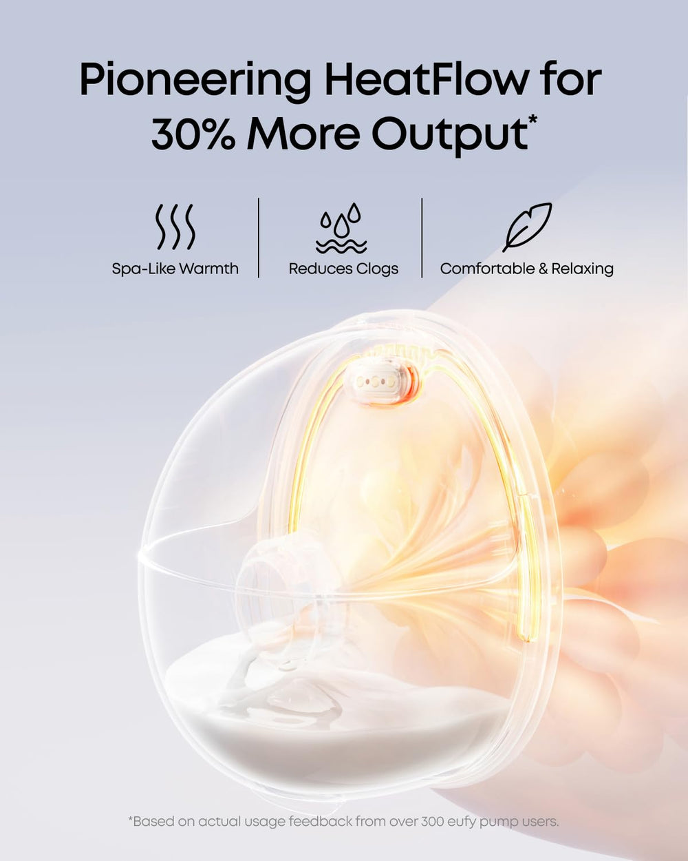 eufy Security E20 heatflow warming feature for comfortable pumping.