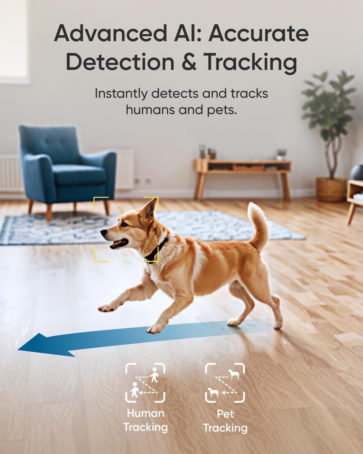 AI auto-tracking follows people and pets for complete activity awareness.
