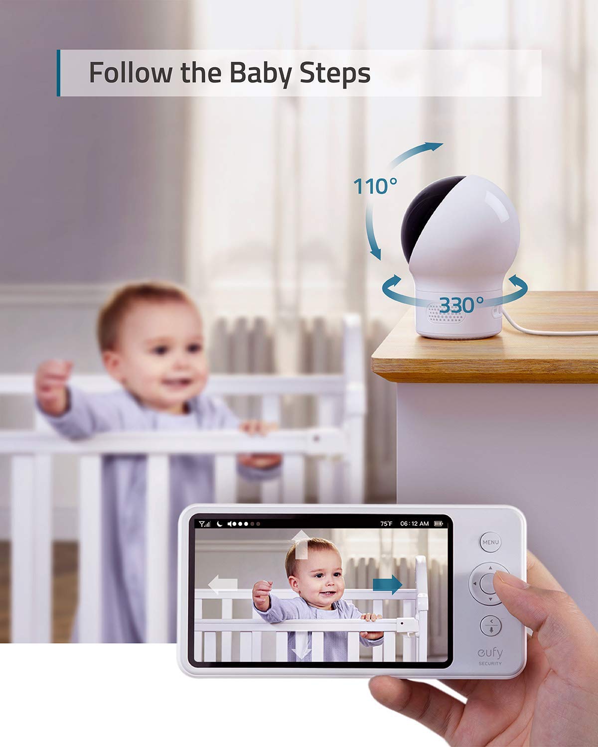 eufy SpaceView Pro pan-and-tilt camera covers every corner of the room.