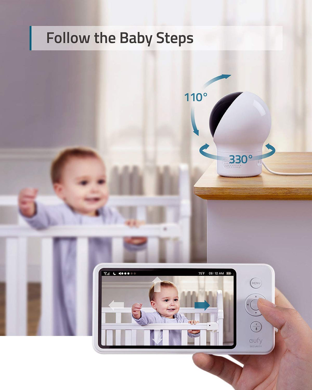 eufy SpaceView Pro pan-and-tilt camera covers every corner of the room.