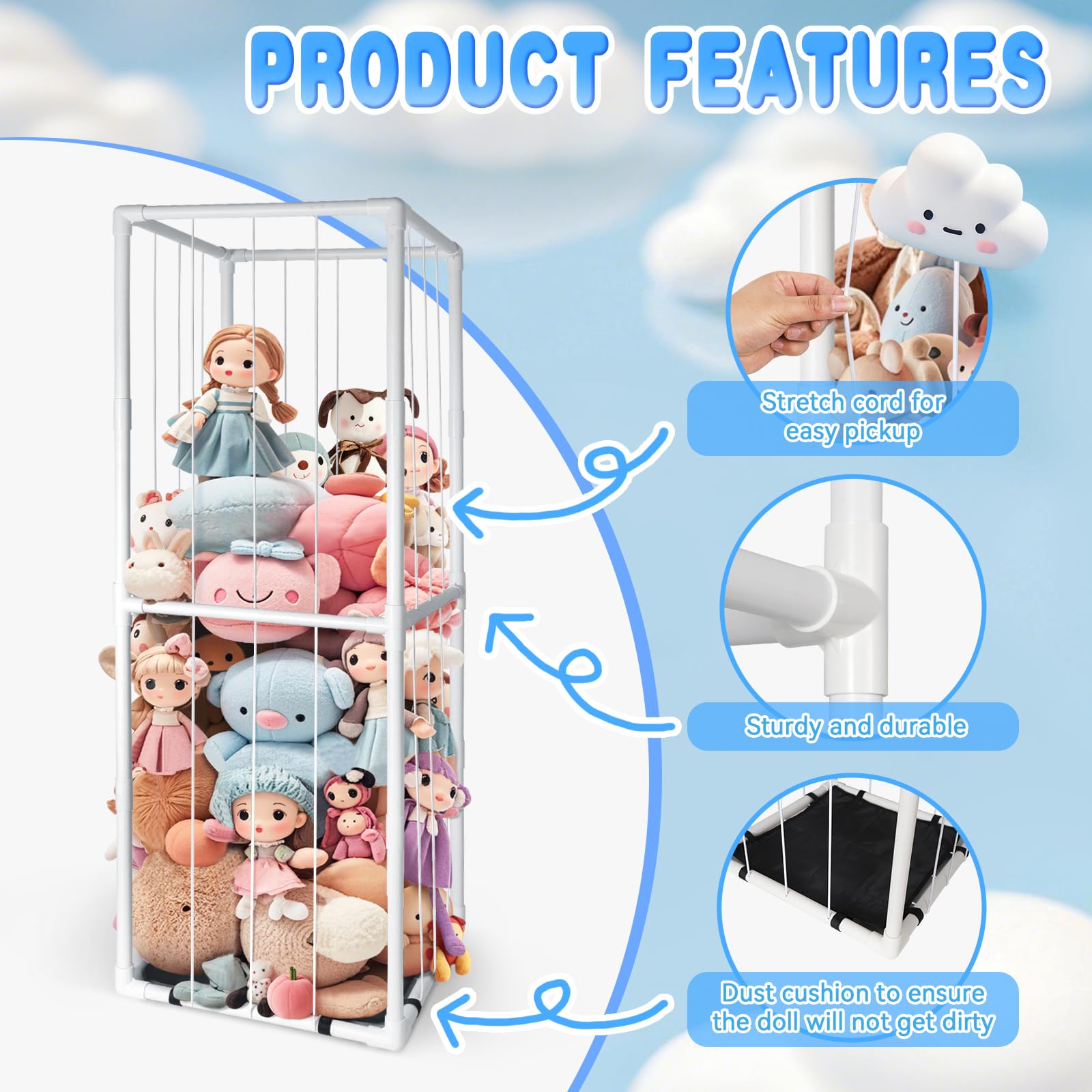 EULXSUD toy organizer with elastic cords enables quick toy rotation.