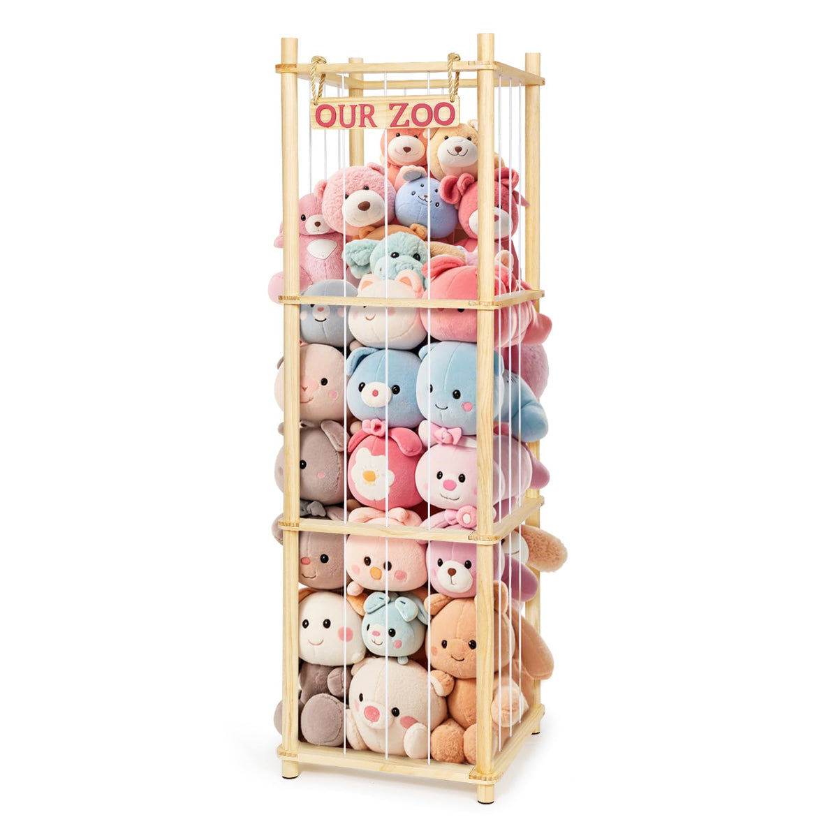 EULXSUD tall pine wood toy organizer keeps plush toys visible and accessible in nursery