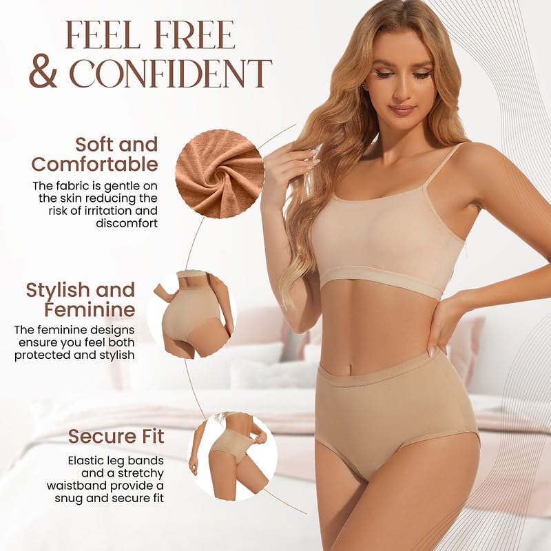 Eumygrl womens hi-waist incontinence underwear fit demonstrates discreet silhouette under clothing