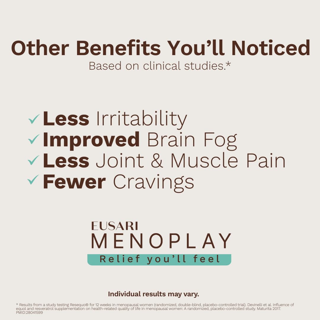 Eusari Menoplay label view highlights vegan, non-GMO profile of the product.