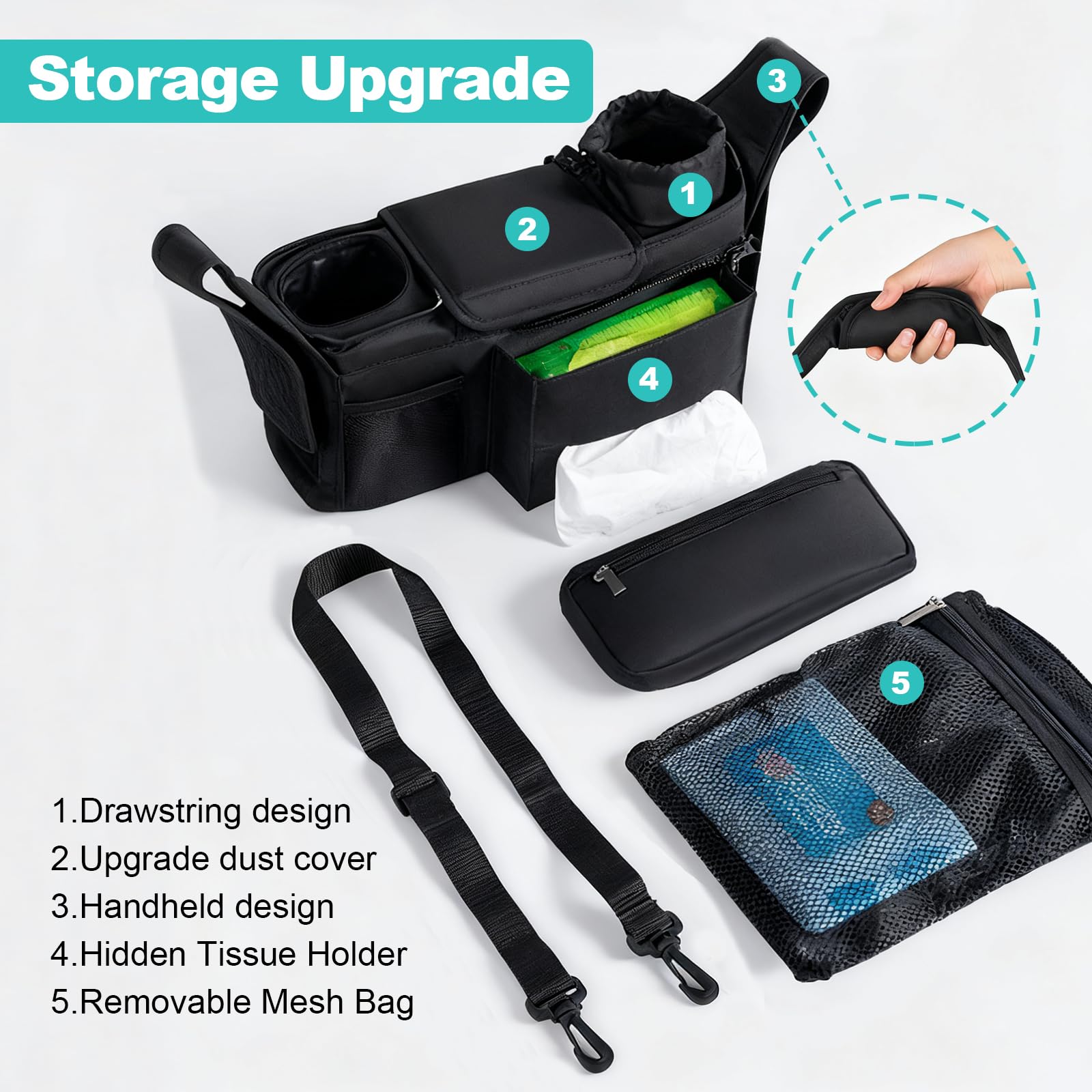 Eutopic stroller organizer installs easily on most strollers for quick setup.