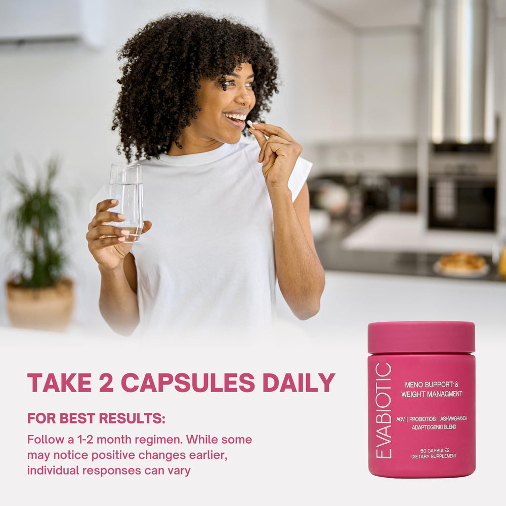EVABIOTIC Complete Menopause digestive health bottle promotes gut wellness.