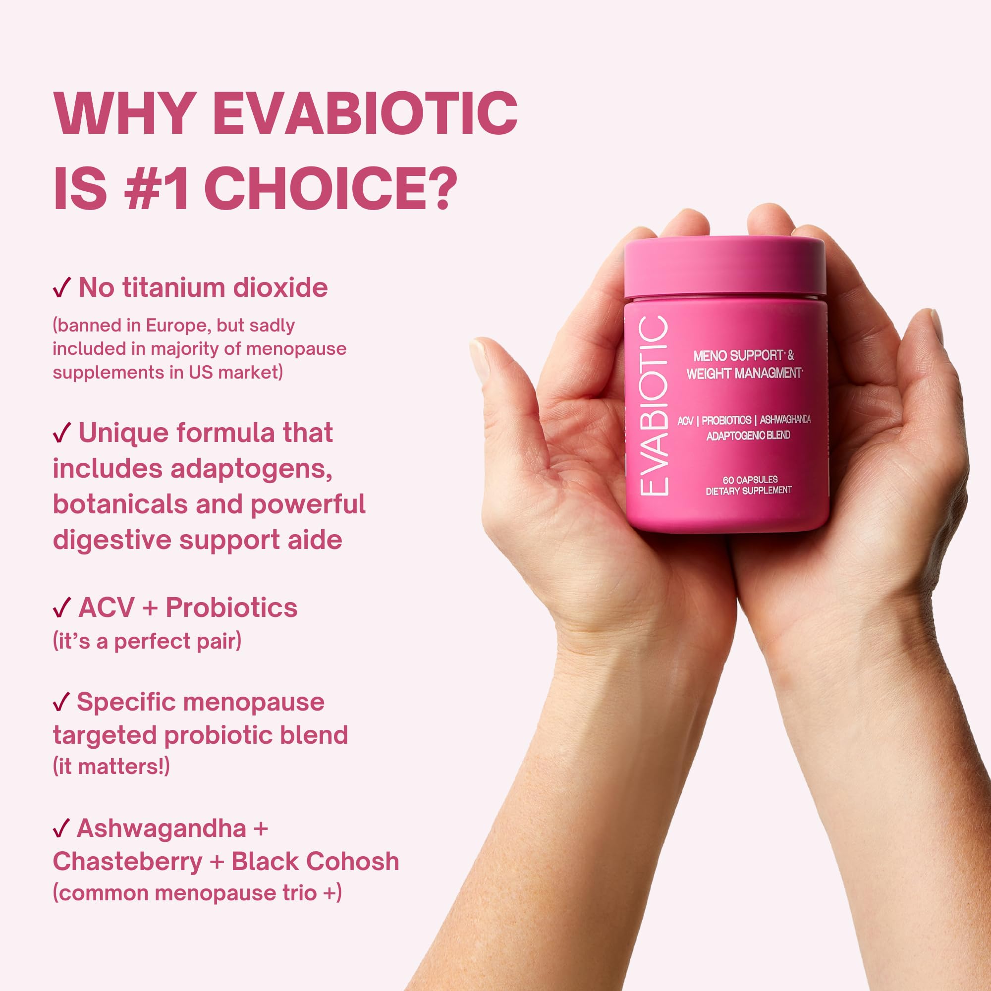 EVABIOTIC Complete Menopause hot flashes bottle offers potential relief.