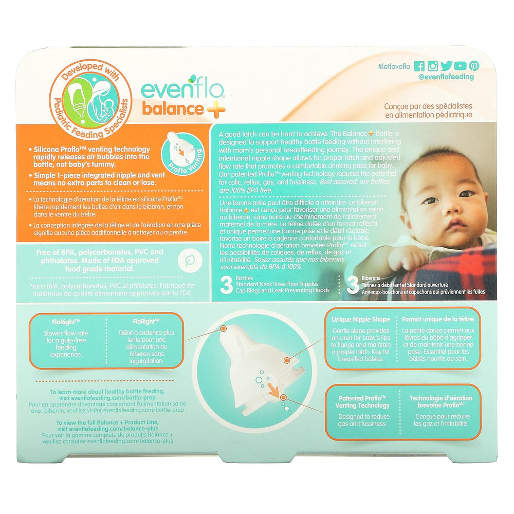 Evenflo Balance+ slow flow nipple promoting calm, paced feeding for baby