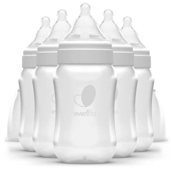 Evenflo Balance Plus Wide Neck bottle with latch-friendly nipple for comfortable feeding.