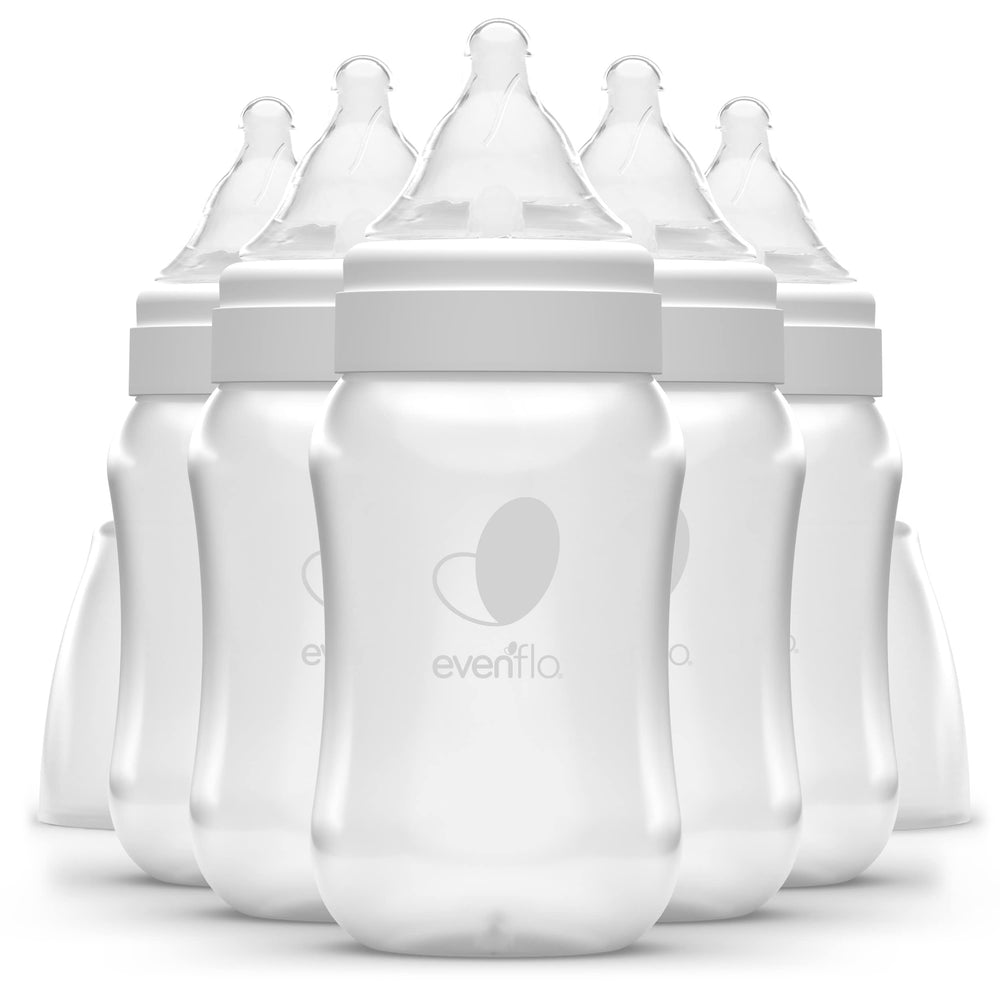 Evenflo Balance Plus Wide Neck bottle with latch-friendly nipple for comfortable feeding.