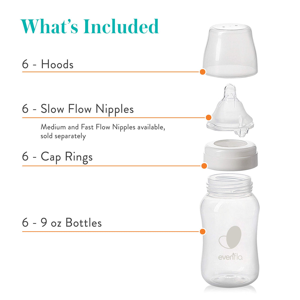 Evenflo BPA-free bottle made with FDA-approved materials.