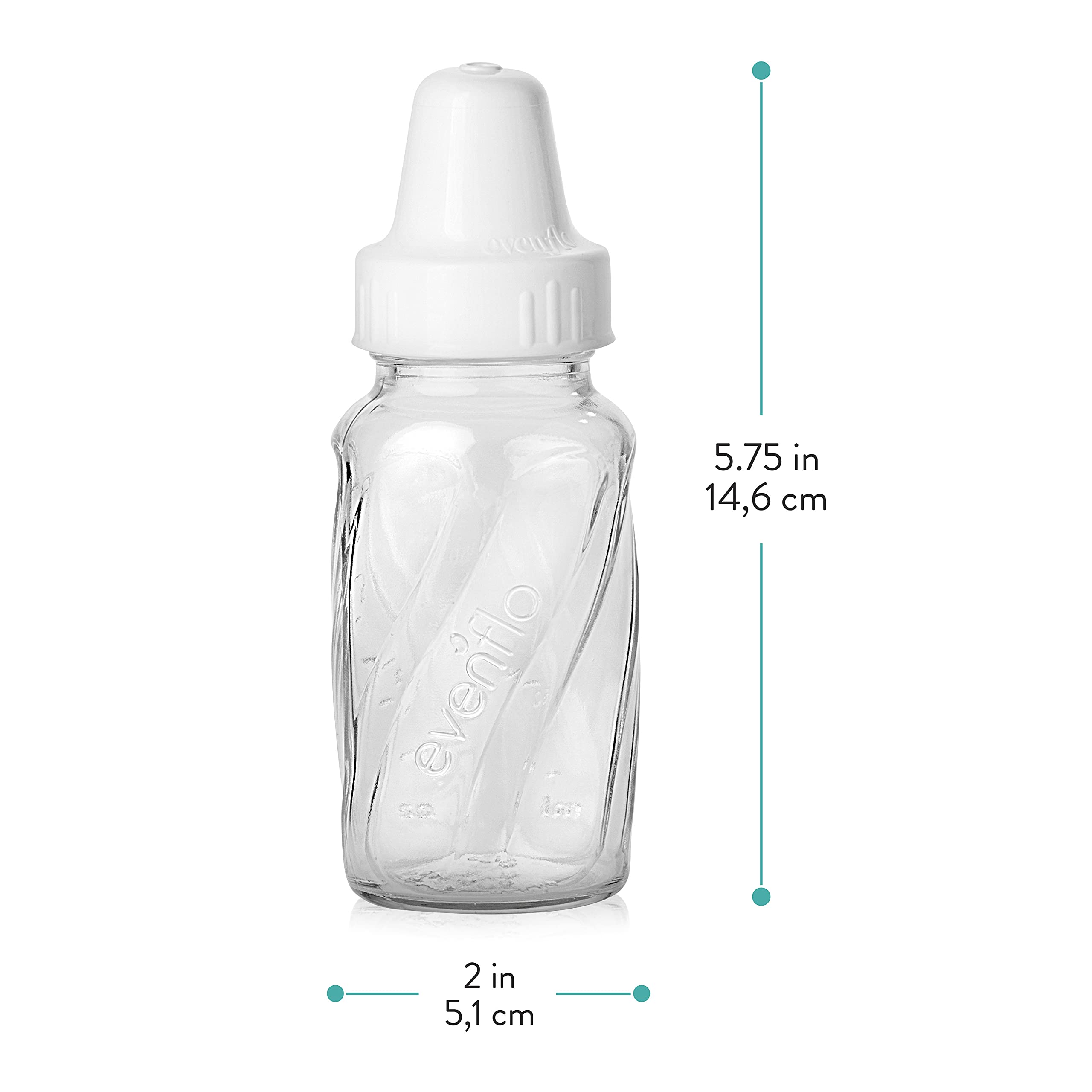 BPA-free Evenflo glass bottle promotes safer feeding with no polycarbonate plastics.