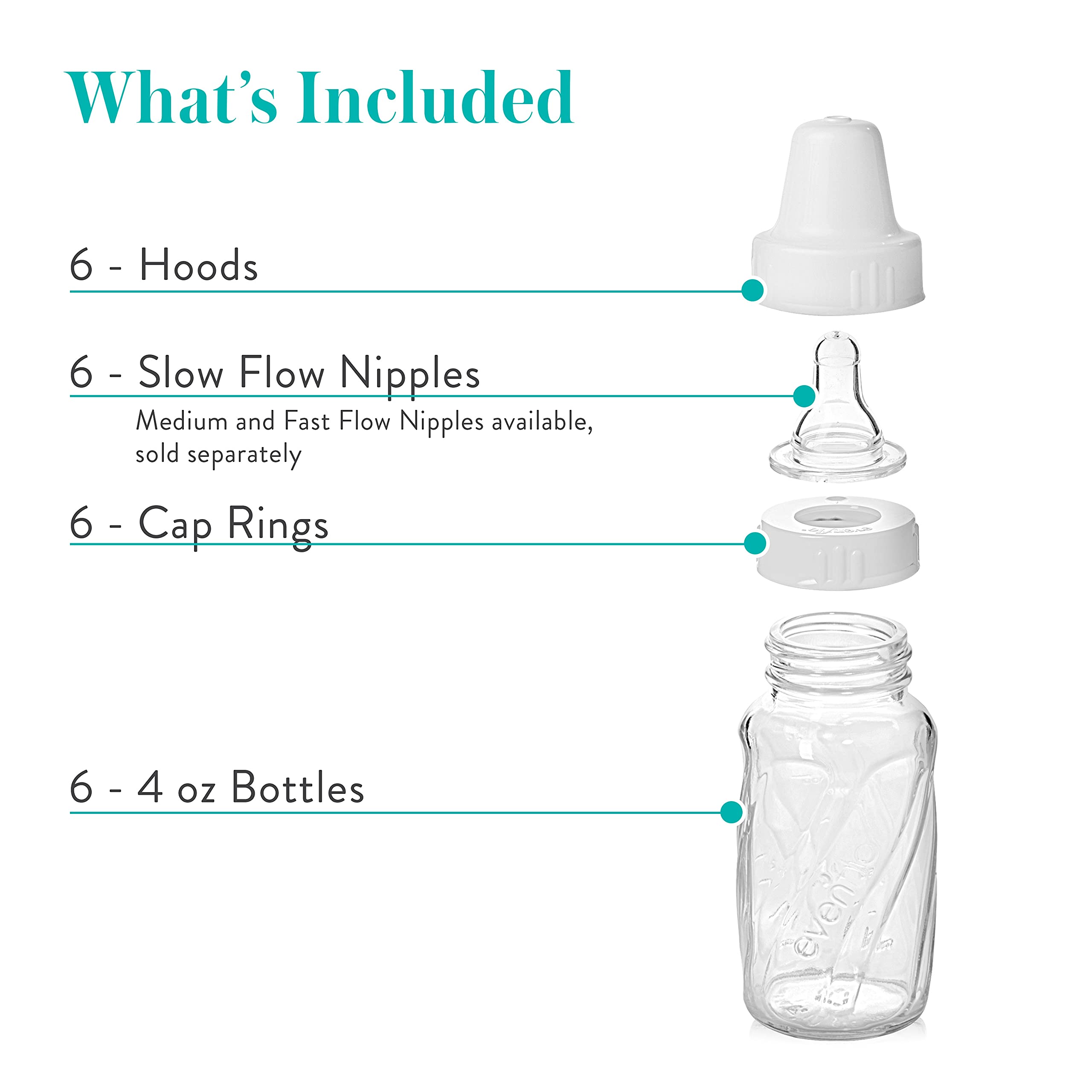 Clear measurement markers on Evenflo glass bottle for precise portions.