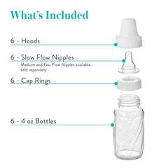Clear measurement markers on Evenflo glass bottle for precise portions.