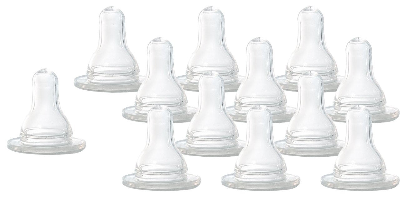Evenflo classic silicone nipples with multi-flow stages for growing babies.