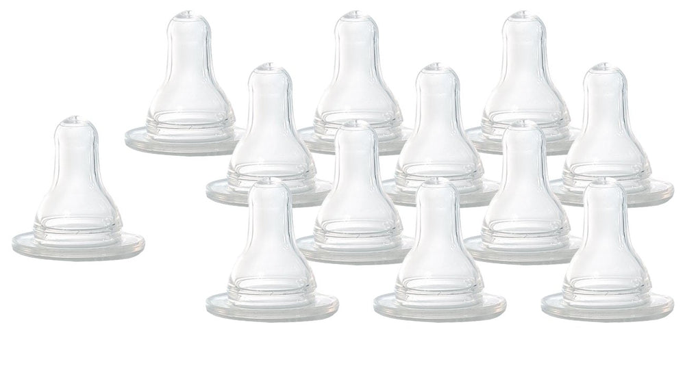 Evenflo classic silicone nipples with multi-flow stages for growing babies.