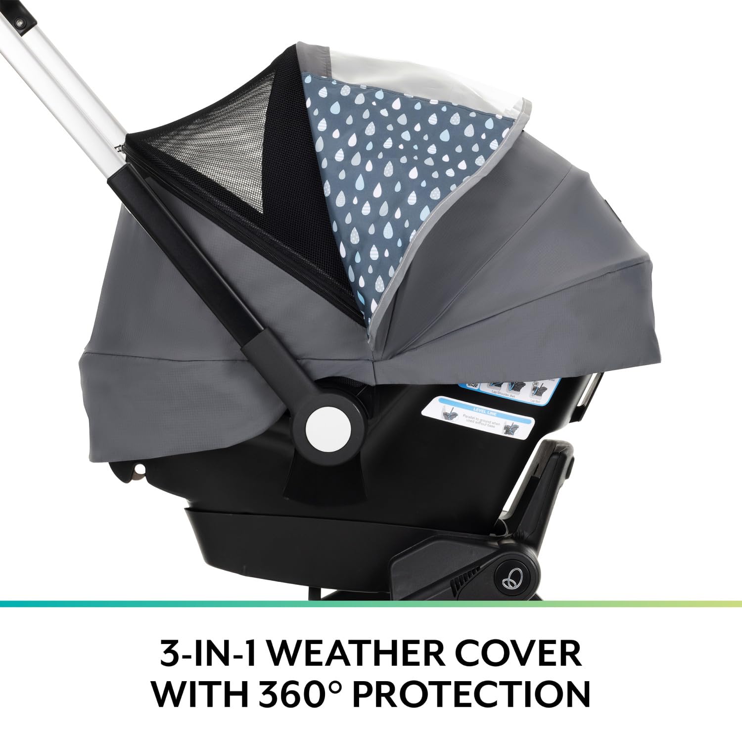 Evenflo Shyft all-weather cover lower unzip for quick access to your child
