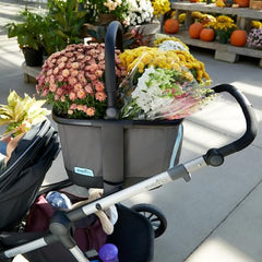 Evenflo Stroller Market Basket Gray Sky side zip pocket keeps small items secure.