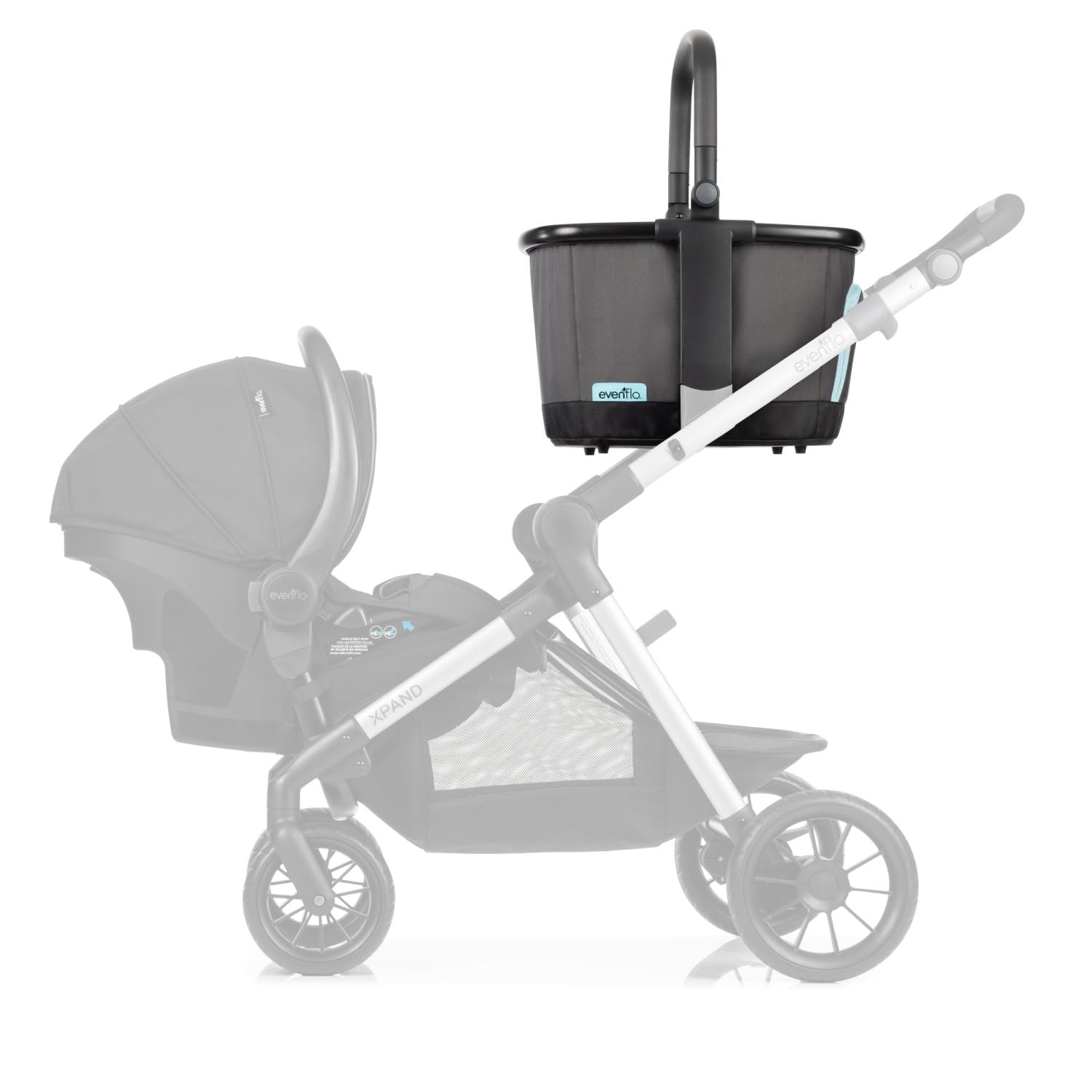 Evenflo Stroller Market Basket Gray Sky wipe-clean durable material.