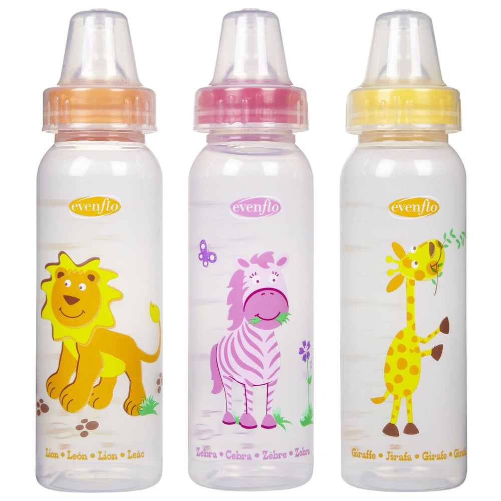 Evenflo Zoo Friends bottle measurements view highlights easy-to-read marks for accurate portioning.