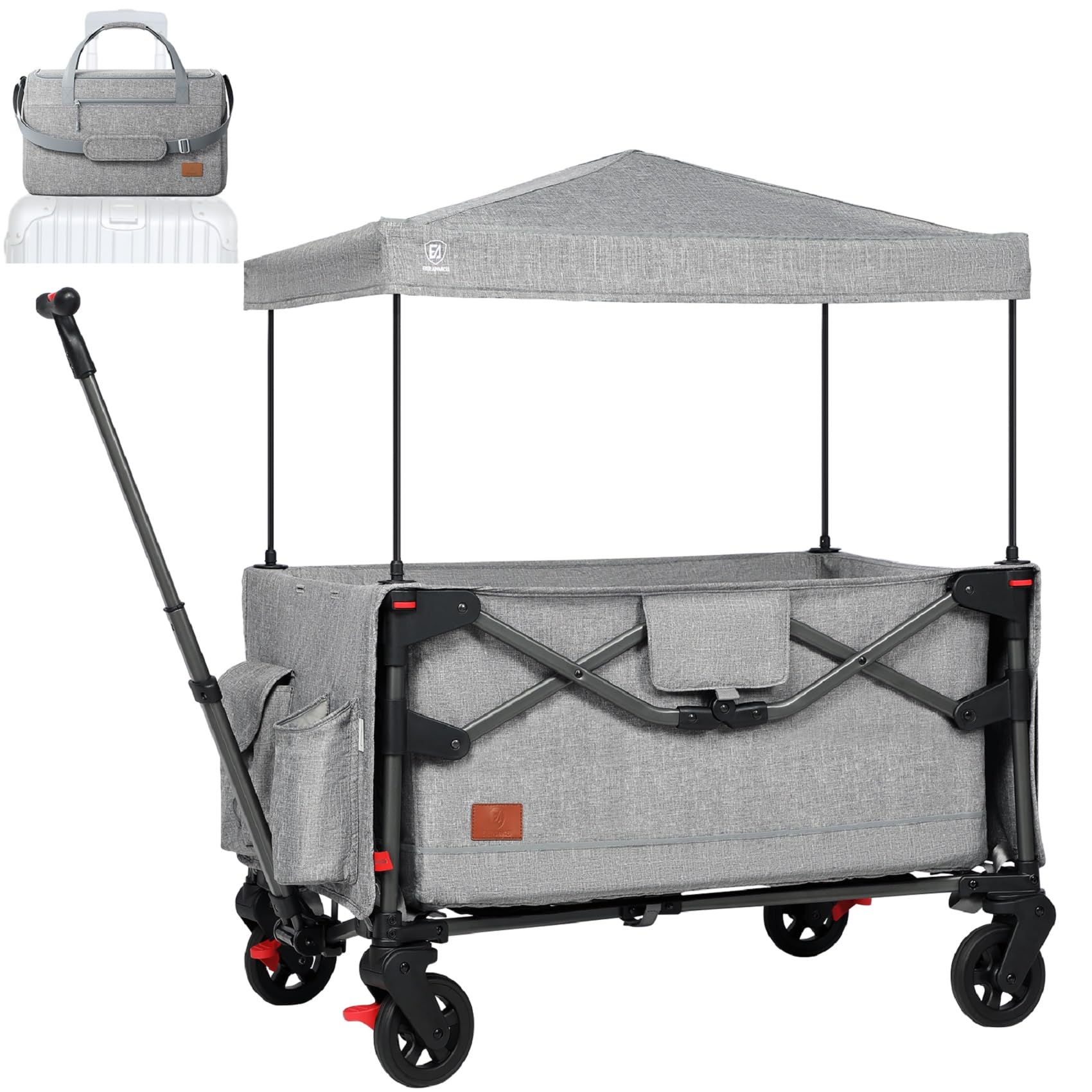 EVER ADVANCED foldable travel wagon folded compactly for overhead bin storage.
