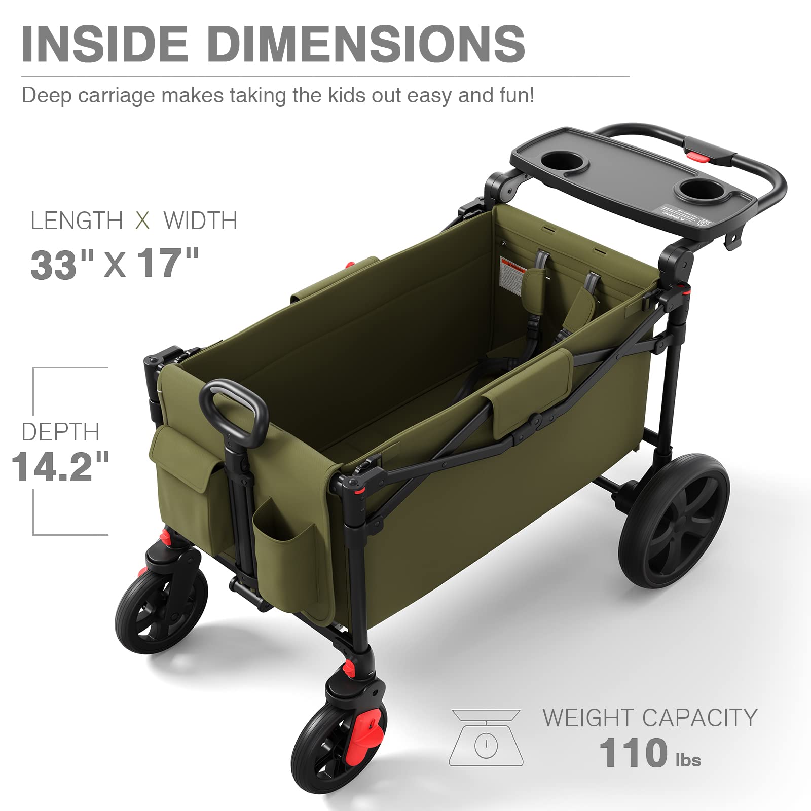 Ever Advanced foldable wagon 360-degree front wheels for easy steering.