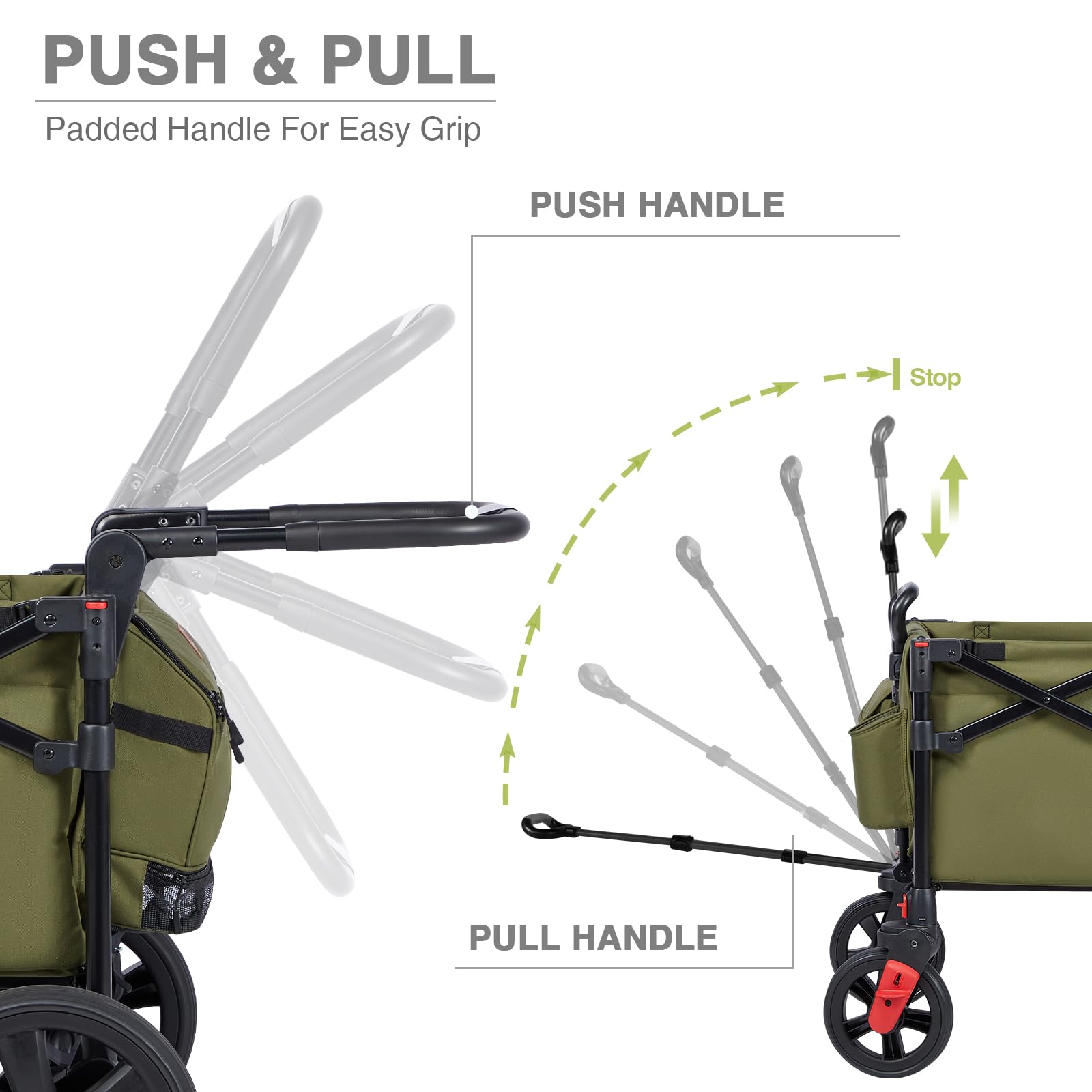Ever Advanced foldable wagon adjustable handle for comfortable pushing.