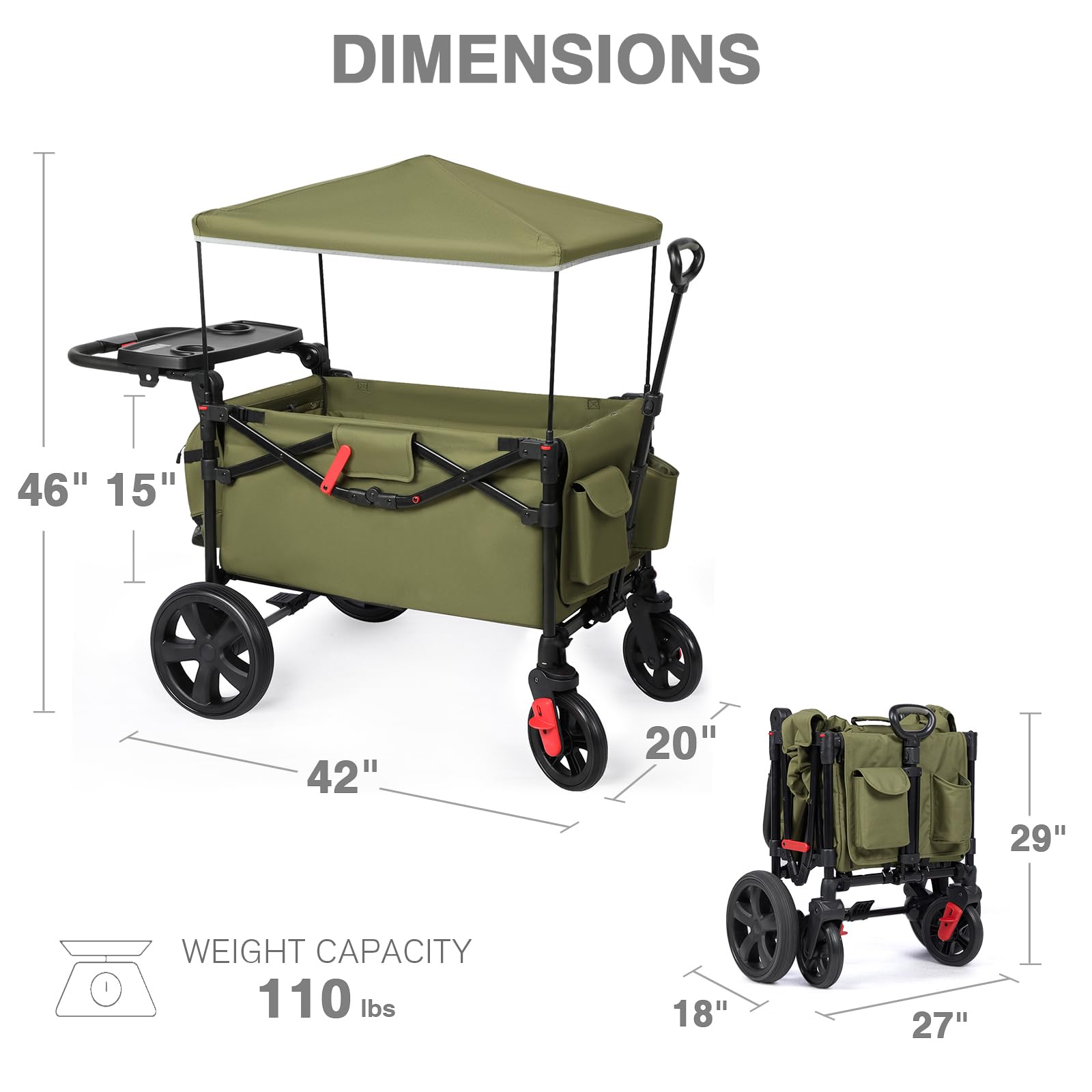 Ever Advanced foldable wagon green cargo area fits kids and gear.