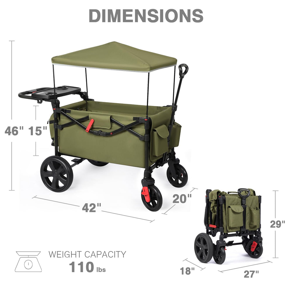Ever Advanced foldable wagon green cargo area fits kids and gear.