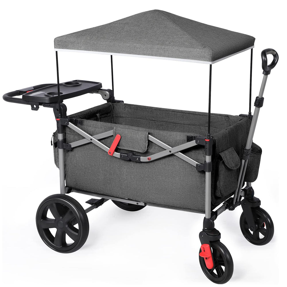 Ever Advanced foldable wagon front view with two kids for family outings