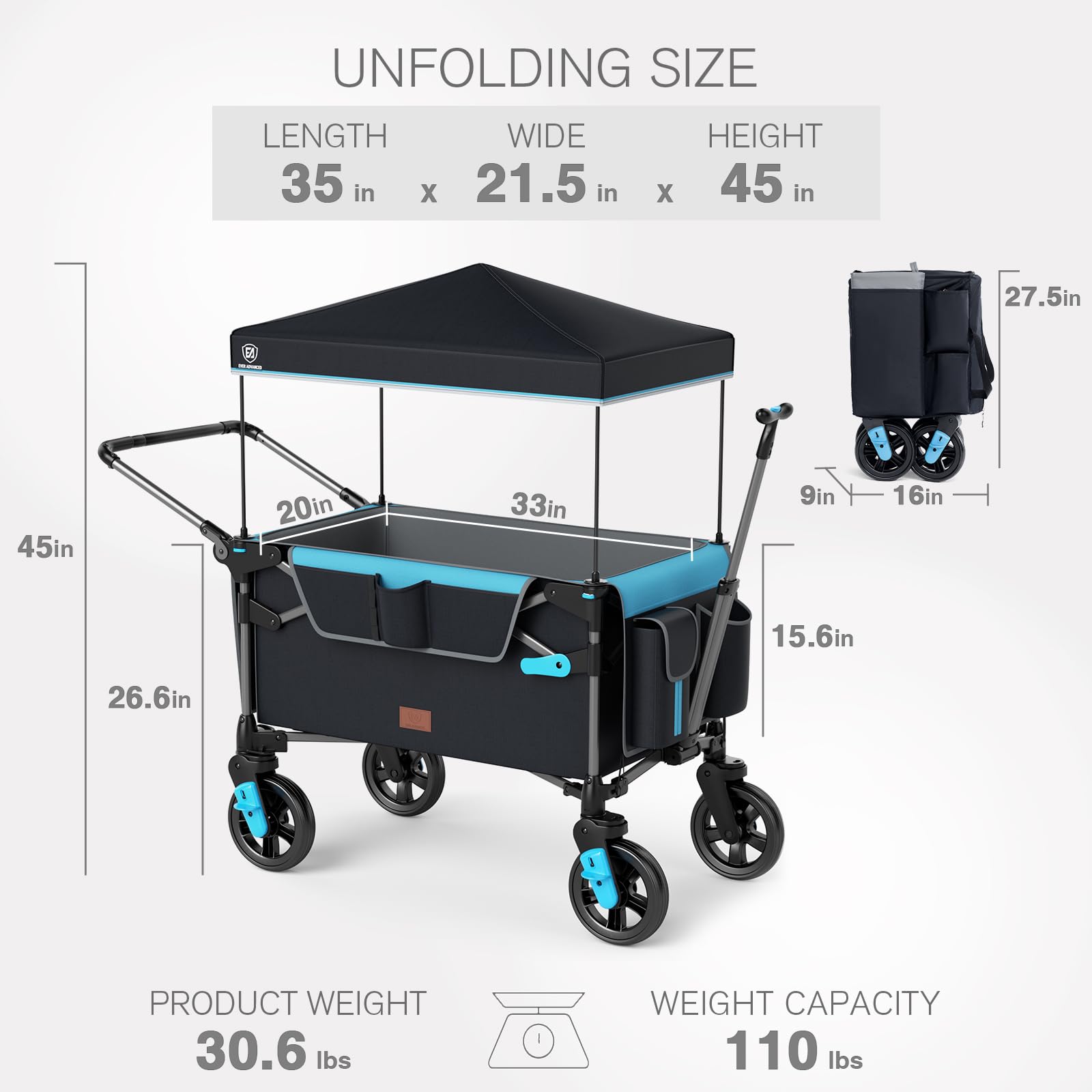EVER ADVANCED detachable UV canopy shades two kids on sunny days