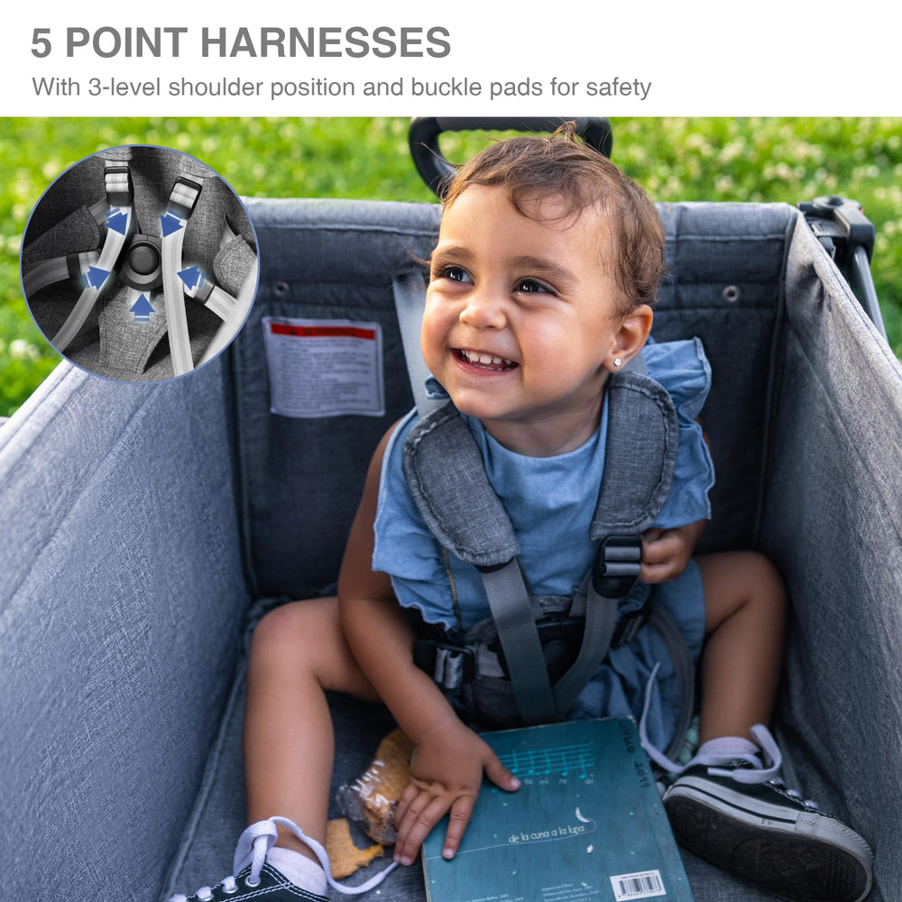 EVER ADVANCED wagon features a five-point harness for secure seating.