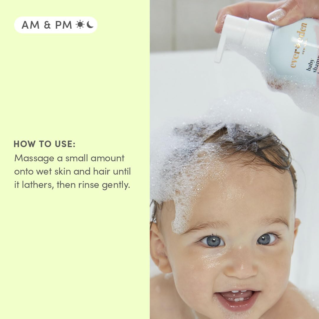 Evereden Bathtime Duo ingredients image lists oatmeal and plant oils for nourishment.