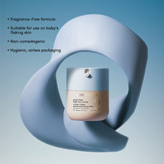 Newborn face moisturized with No.2 Silk Baby Cream shows soft, non-greasy finish.