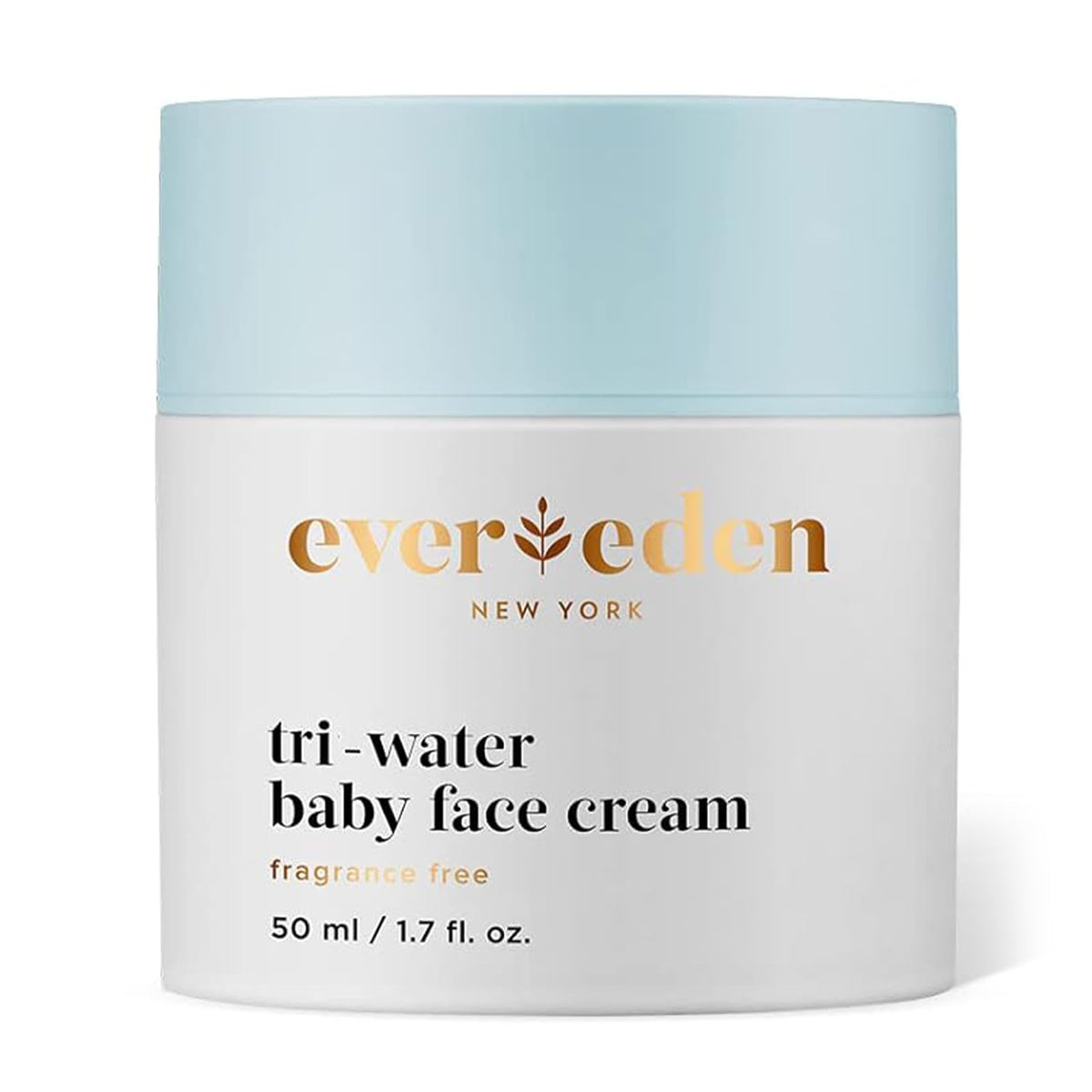 Evereden Tri-Water Baby Face Cream with glacier water for cooling hydration.