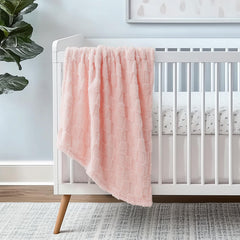 EverGraceHome checkered baby blanket pink front view, cozy nursery companion.