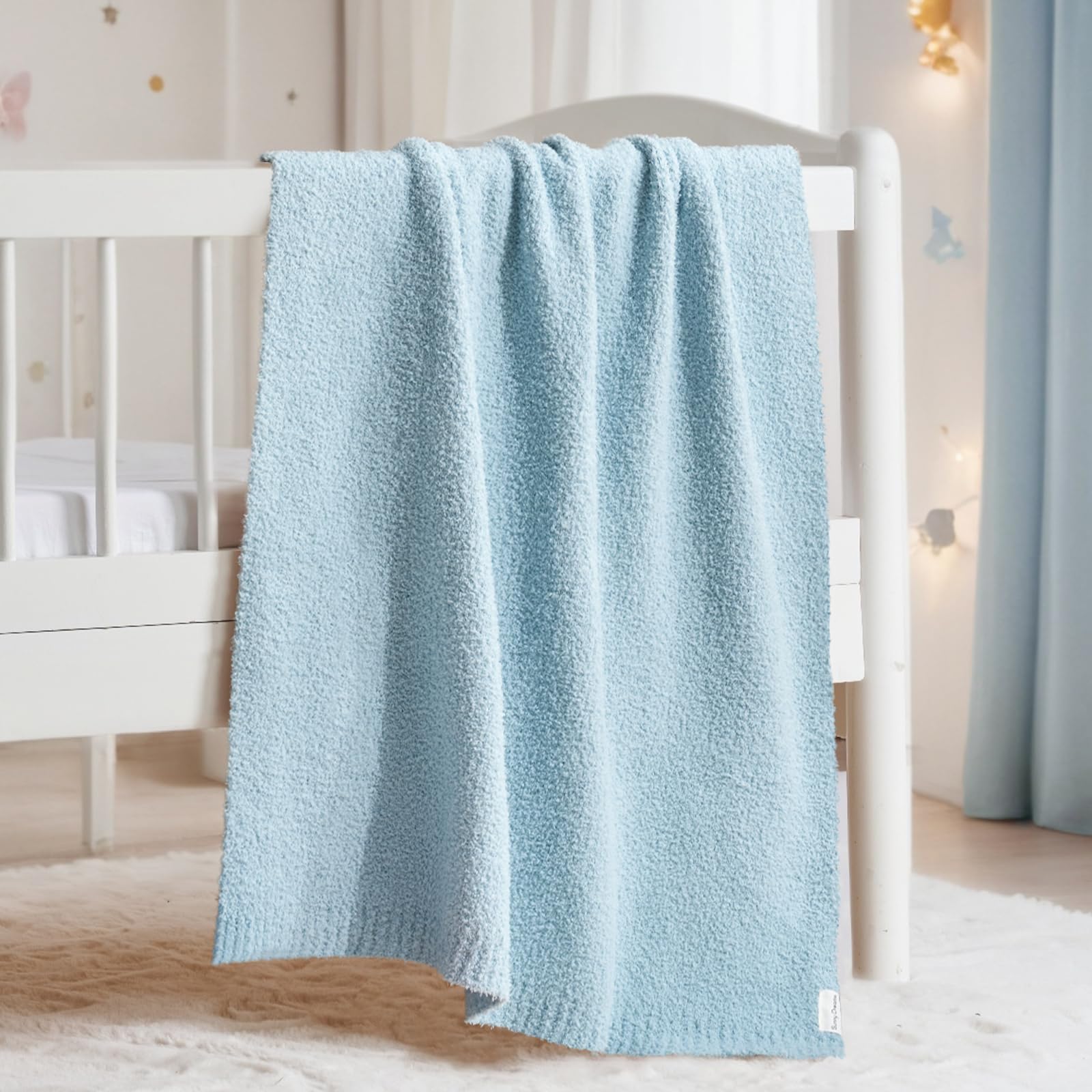 EvergraceHome soft plush baby blanket in pearl blue, perfect for crib and nursery use