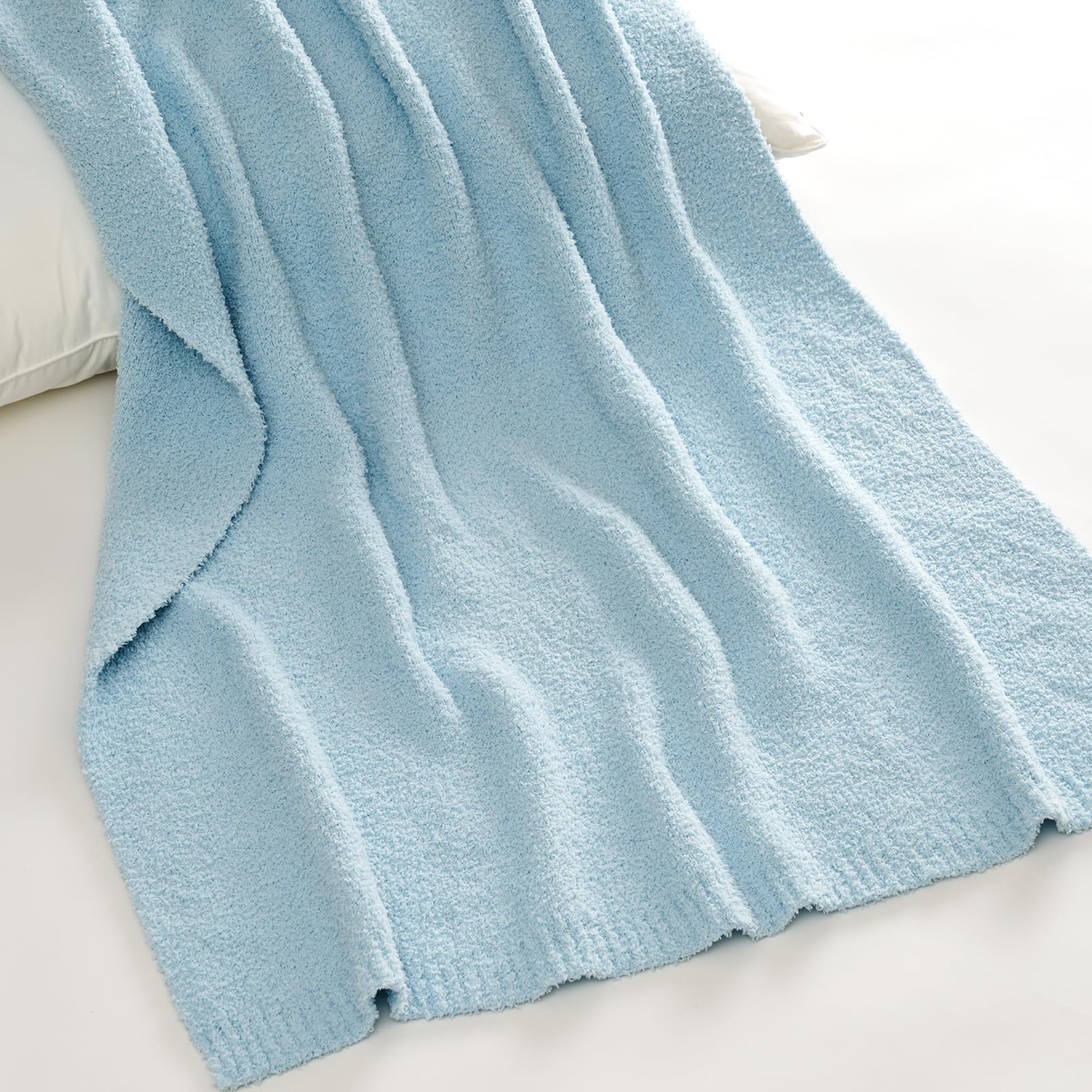 EVERGRACEHOME soft plush baby blanket, pearl blue folded display, fluffy texture for snuggles.