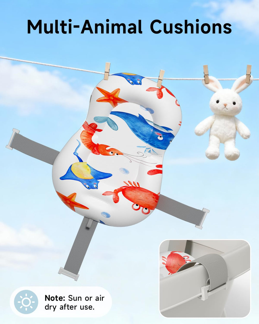 EverKiddo four-point stable base with non-slip feet helps prevent tipping during baths.
