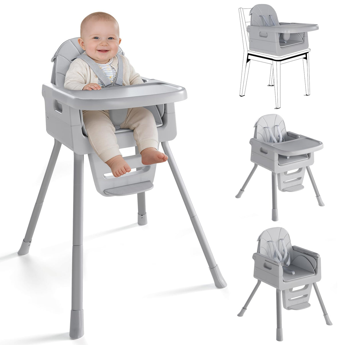 EverKiddo baby high chair compact fold for easy storage.
