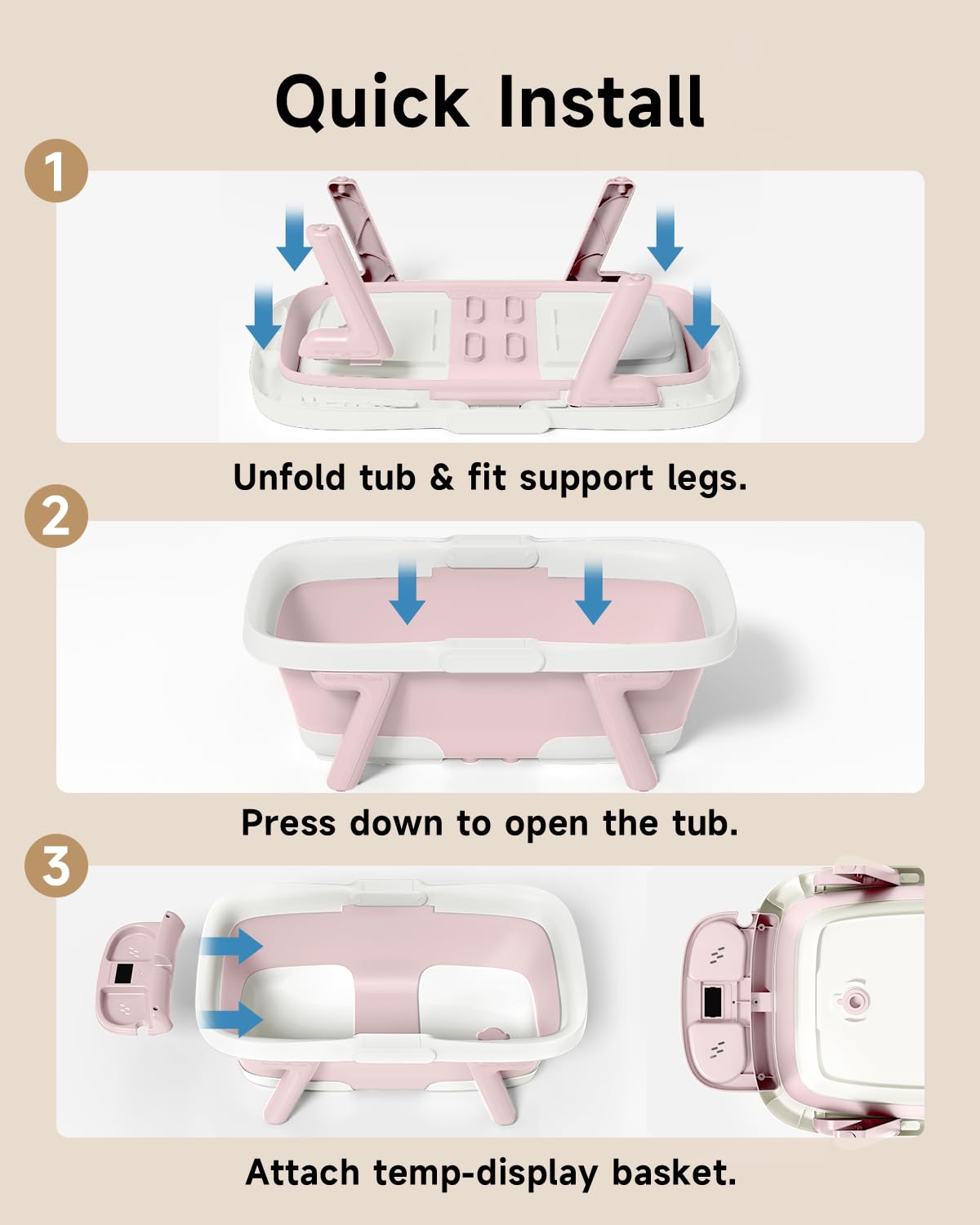 EverKiddo storage area keeps bath essentials organized for quick setup.