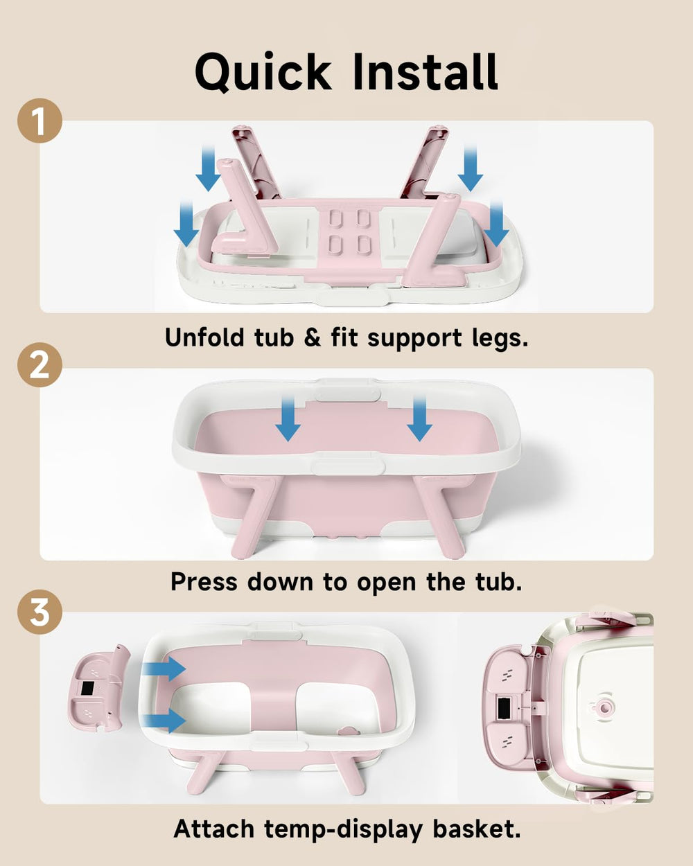 EverKiddo storage area keeps bath essentials organized for quick setup.